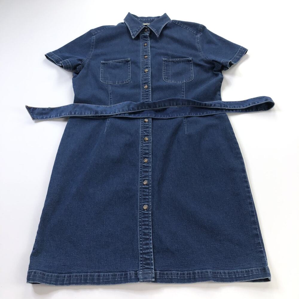 Eddie Bauer Medium Cotton Denim Women's Above Knee Dress Belted Blue MINT